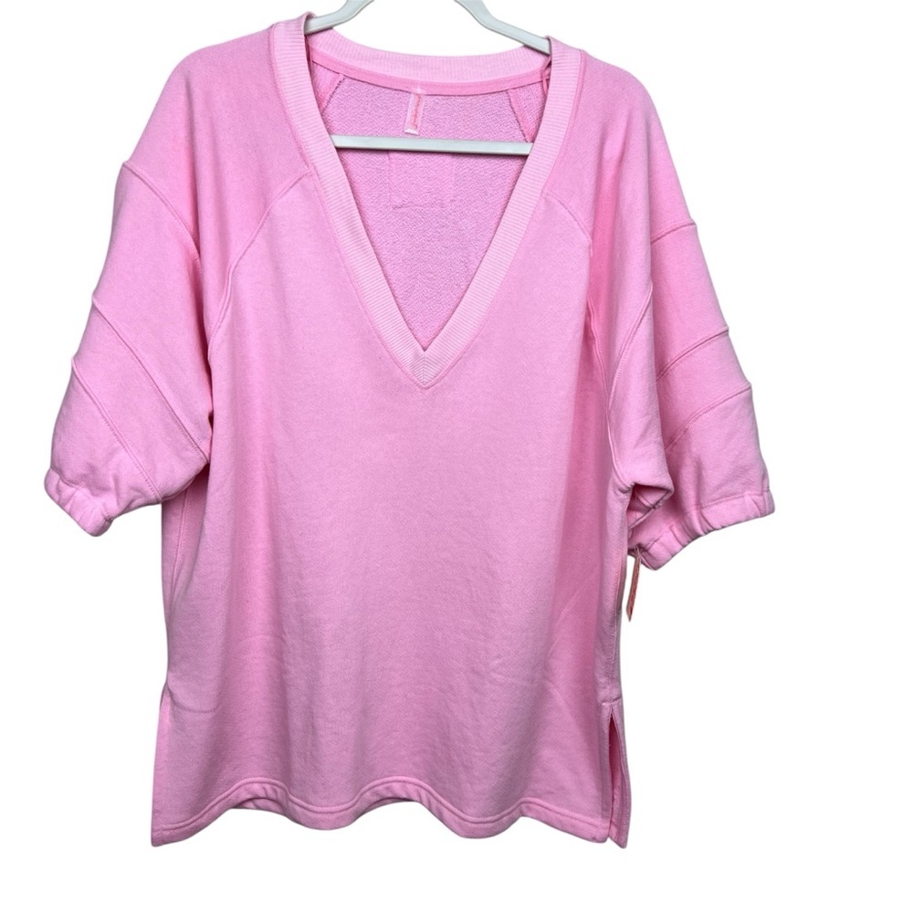 Free People Movement On The Run Sweatshirt Pink Oversized V-Neck S - Picture 2 of 9